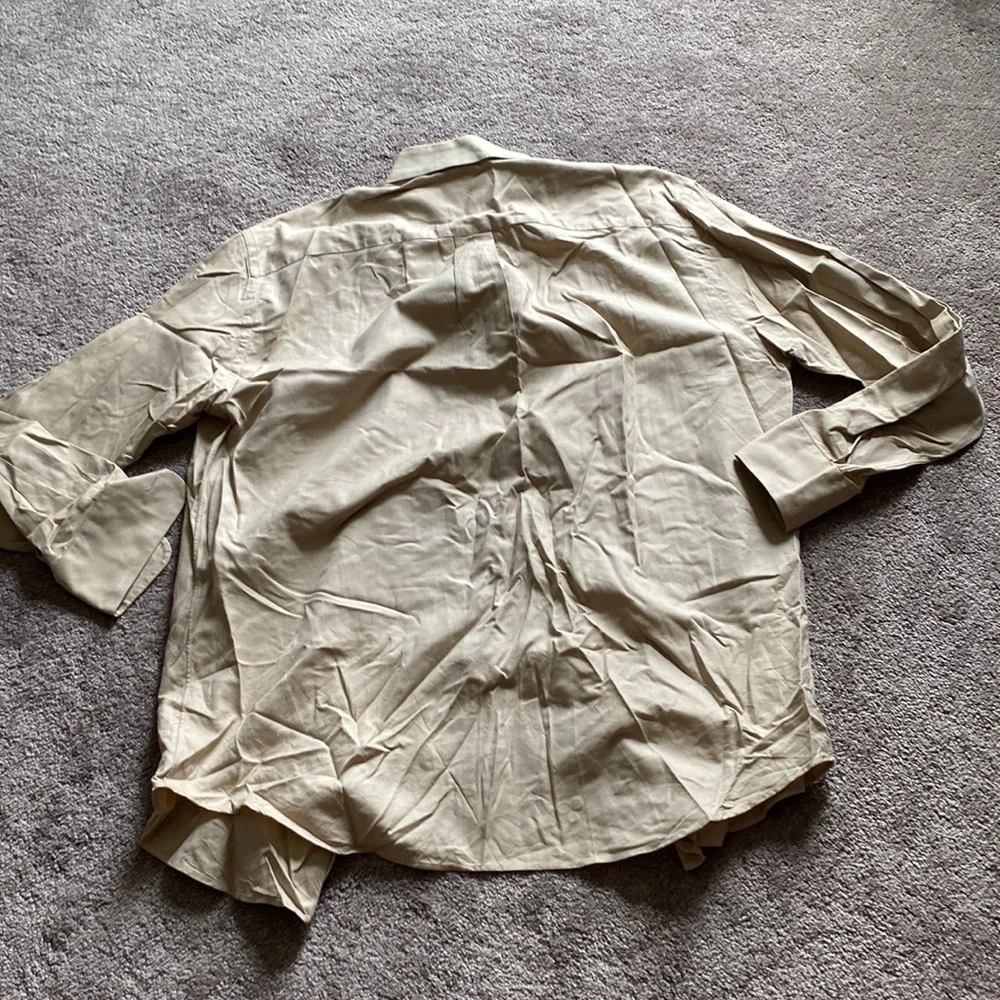 Nautica Beige Vintage Oxford Khaki Long Sleeve Button Down Dress Shirt SIZE 16.5